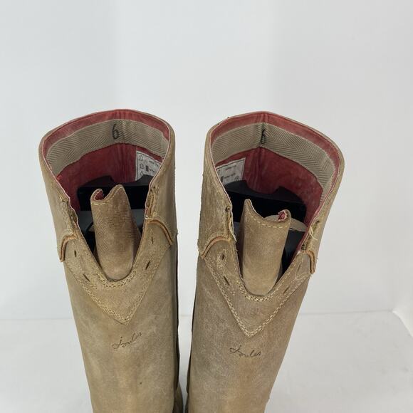 Joules Leather Riding Boots Embroidered Distressed Tan Women's Size US 8 UK 6 - Picture 8 of 10